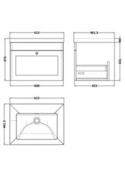 Balterley Swynnerton Traditional 1 Drawer Wall Hung Vanity Unit With Fireclay Basin, Satin White, 600mm - thumbnail 2