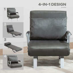 Wyld Haus Moba Grey Faux Suede 4-In-1 Convertible Chair Bed With Pillow, Single - thumbnail 6