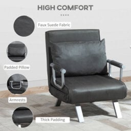 Wyld Haus Moba Grey Faux Suede 4-In-1 Convertible Chair Bed With Pillow, Single - thumbnail 7
