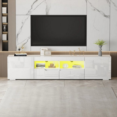 200Cm White Tv Unit Stand Cabinet W/led Lights High Gloss Doors Drawer Storage - image 1