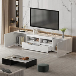 200Cm White Tv Unit Stand Cabinet W/led Lights High Gloss Doors Drawer Storage - thumbnail 5