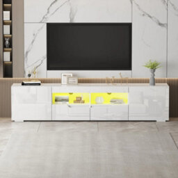200Cm White Tv Unit Stand Cabinet W/led Lights High Gloss Doors Drawer Storage - thumbnail 1