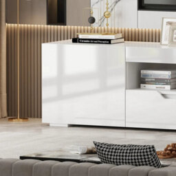 200Cm White Tv Unit Stand Cabinet W/led Lights High Gloss Doors Drawer Storage - thumbnail 3