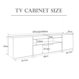 200Cm White Tv Unit Stand Cabinet W/led Lights High Gloss Doors Drawer Storage - thumbnail 2
