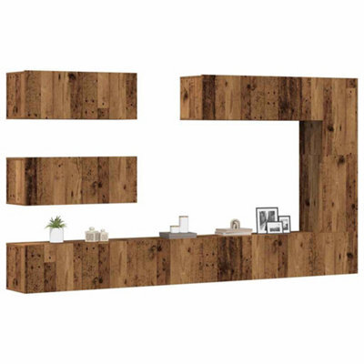 Berkfield 7 Piece Tv Cabinet Set Wall-Mounted Old Wood Engineered Wood - image 1