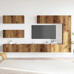 Berkfield 7 Piece Tv Cabinet Set Wall-Mounted Old Wood Engineered Wood - thumbnail 3