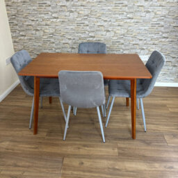 Doubs Dining Table And 4 Grey Velvet Chairs Set Walnut Effect Design - thumbnail 3