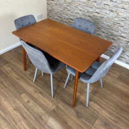 Doubs Dining Table And 4 Grey Velvet Chairs Set Walnut Effect Design - thumbnail 4
