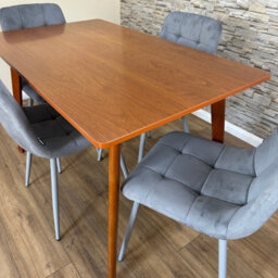 Doubs Dining Table And 4 Grey Velvet Chairs Set Walnut Effect Design - thumbnail 2