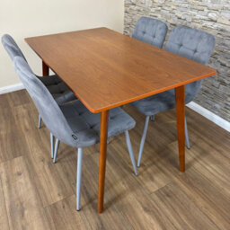 Doubs Dining Table And 4 Grey Velvet Chairs Set Walnut Effect Design - thumbnail 5