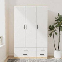 Urbn-Living Urbnliving 180Cm Height White 3 Door 4 Drawer Wardrobe Storage Shelf Modern Bedroom Oak Furniture - thumbnail 4
