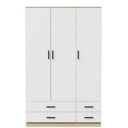 Urbn-Living Urbnliving 180Cm Height White 3 Door 4 Drawer Wardrobe Storage Shelf Modern Bedroom Oak Furniture - thumbnail 5