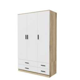 Urbn-Living Urbnliving 180Cm Height White 3 Door 4 Drawer Wardrobe Storage Shelf Modern Bedroom Oak Furniture - thumbnail 6