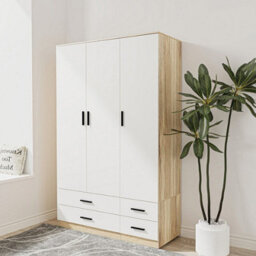 Urbn-Living Urbnliving 180Cm Height White 3 Door 4 Drawer Wardrobe Storage Shelf Modern Bedroom Oak Furniture - thumbnail 1