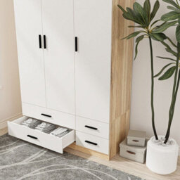 Urbn-Living Urbnliving 180Cm Height White 3 Door 4 Drawer Wardrobe Storage Shelf Modern Bedroom Oak Furniture - thumbnail 2