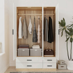 Urbn-Living Urbnliving 180Cm Height White 3 Door 4 Drawer Wardrobe Storage Shelf Modern Bedroom Oak Furniture - thumbnail 3