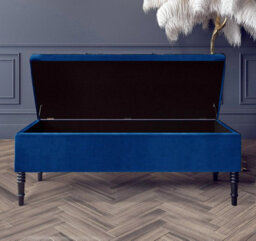 Paris Plain 180Cm Ottoman Storage Bench - Plush Velvet Shoe Bench - Sapphire Blue Upholstery Footstool With Storage - thumbnail 2