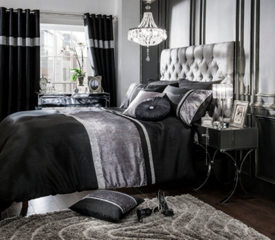 Intimates Elegant Jacquard Weave Duvet Cover & Pillowcase Set, Sophisticated Look, Modern Chic Bedroom Decor, Machine Washable - Black
