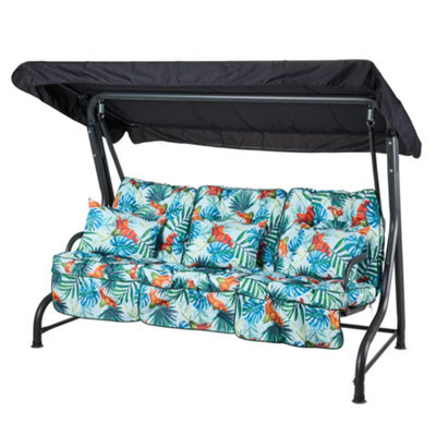 Alfresia Roma 3-Seater Swing Seat Charcoal Frame With Classic Blue Tropical Cushion
