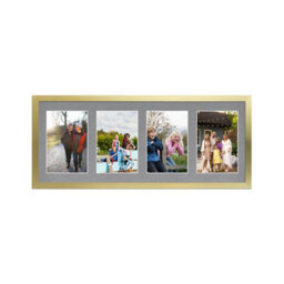 AK Frames 50X20Cm Gold Sleek Multi Photo Frame With Mid Grey Mount - Holds 4 Apertures (4X) 6X4 Photos - thumbnail 1