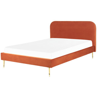 Beliani Bed Velvet Flayat 160 X 200 Cm (Eu King Size) Orange - image 1