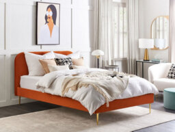 Beliani Bed Velvet Flayat 160 X 200 Cm (Eu King Size) Orange - thumbnail 2