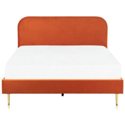 Beliani Bed Velvet Flayat 160 X 200 Cm (Eu King Size) Orange - thumbnail 4