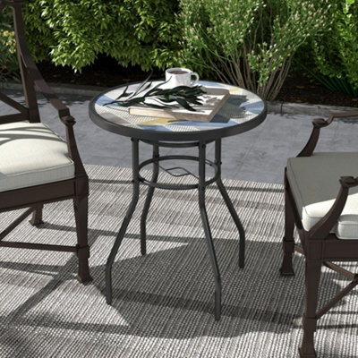 Outsunny Garden Table With Glass Printed Design For Outdoor, Multicolour - image 1