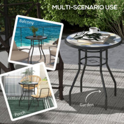 Outsunny Garden Table With Glass Printed Design For Outdoor, Multicolour - thumbnail 6