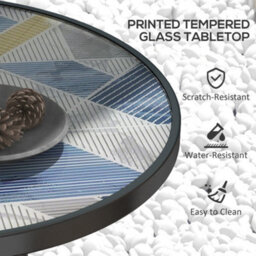 Outsunny Garden Table With Glass Printed Design For Outdoor, Multicolour - thumbnail 4