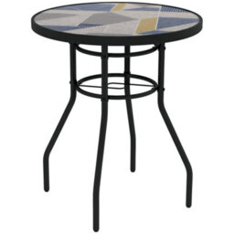Outsunny Garden Table With Glass Printed Design For Outdoor, Multicolour - thumbnail 2