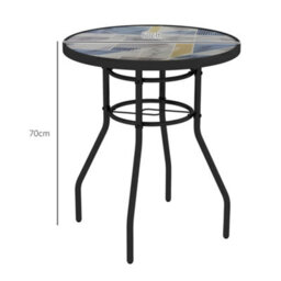Outsunny Garden Table With Glass Printed Design For Outdoor, Multicolour - thumbnail 3