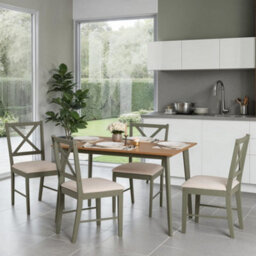 Seconique Balfour Dining Set Sage Green With 4 Oak Effect Mink Microsuede Chairs - thumbnail 1