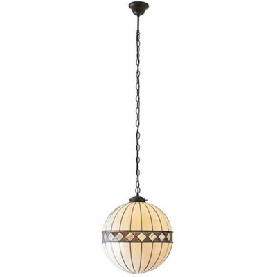 Tiffany Glass Hanging Ceiling Pendant Light Bronze & Natural Globe Shade I00118 - image 1