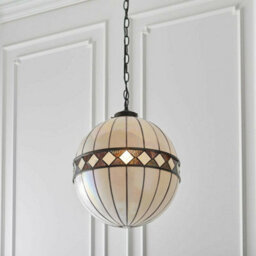 Tiffany Glass Hanging Ceiling Pendant Light Bronze & Natural Globe Shade I00118 - thumbnail 5
