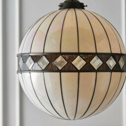 Tiffany Glass Hanging Ceiling Pendant Light Bronze & Natural Globe Shade I00118 - thumbnail 3