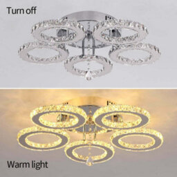Crystal Silver Chandelier Led Ceiling Light Warm White 5 Rings - thumbnail 3