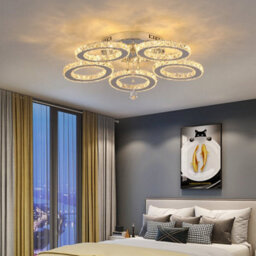 Crystal Silver Chandelier Led Ceiling Light Warm White 5 Rings - thumbnail 2