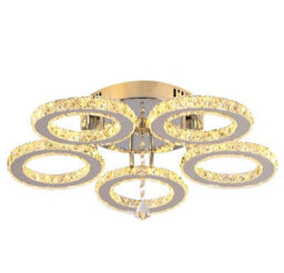 Crystal Silver Chandelier Led Ceiling Light Warm White 5 Rings - thumbnail 1