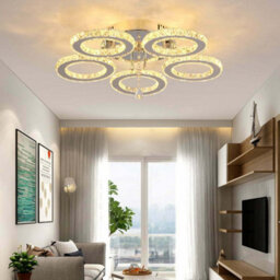 Crystal Silver Chandelier Led Ceiling Light Warm White 5 Rings - thumbnail 6