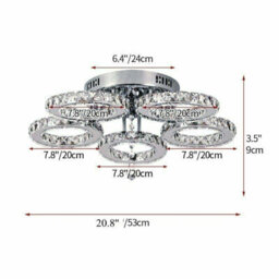 Crystal Silver Chandelier Led Ceiling Light Warm White 5 Rings - thumbnail 5