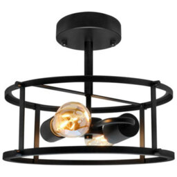 Long Life Lamps Company Industrial Black Ceiling Light Round 2 Light Drum Shade Lantern Semi Flush Mount K439