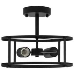 Long Life Lamps Company Industrial Black Ceiling Light Round 2 Light Drum Shade Lantern Semi Flush Mount K439 - thumbnail 3