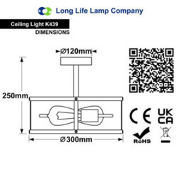 Long Life Lamps Company Industrial Black Ceiling Light Round 2 Light Drum Shade Lantern Semi Flush Mount K439 - thumbnail 2