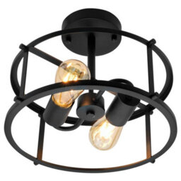 Long Life Lamps Company Industrial Black Ceiling Light Round 2 Light Drum Shade Lantern Semi Flush Mount K439 - thumbnail 5