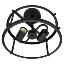 Long Life Lamps Company Industrial Black Ceiling Light Round 2 Light Drum Shade Lantern Semi Flush Mount K439 - thumbnail 4