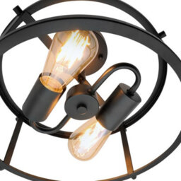 Long Life Lamps Company Industrial Black Ceiling Light Round 2 Light Drum Shade Lantern Semi Flush Mount K439 - thumbnail 6