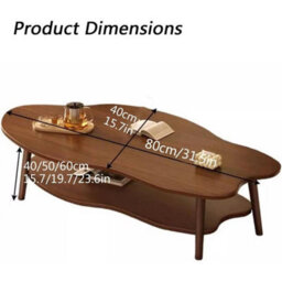 Oval Wooden Coffee Table 2-Tier Center Table With Storage Shelf For Living Room - thumbnail 2