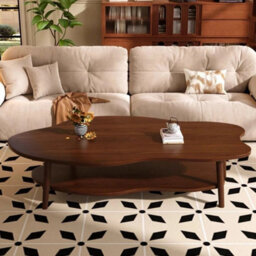 Oval Wooden Coffee Table 2-Tier Center Table With Storage Shelf For Living Room - thumbnail 1