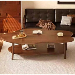 Oval Wooden Coffee Table 2-Tier Center Table With Storage Shelf For Living Room - thumbnail 6